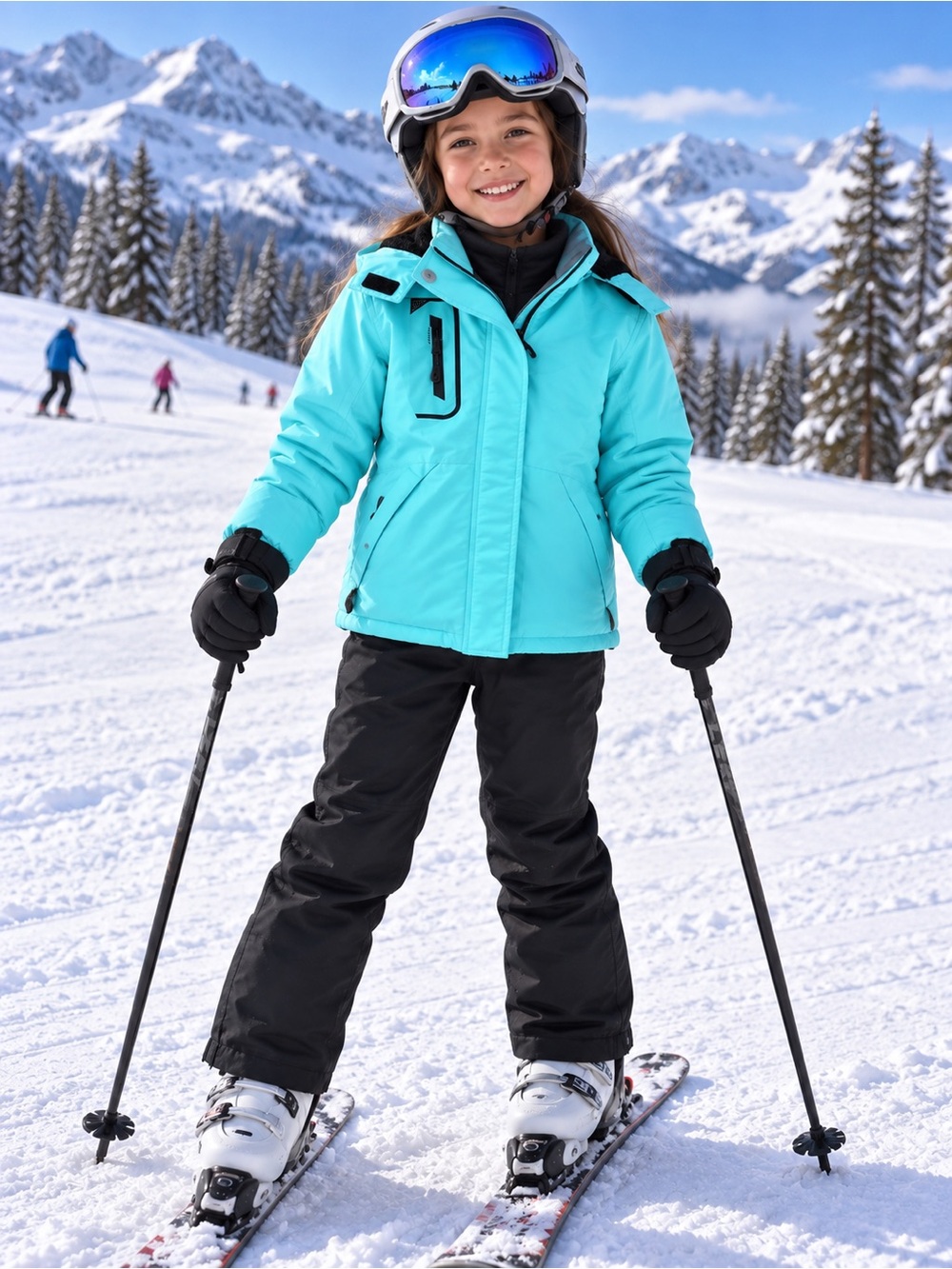 WULFUL Kids Ski Snow Jacket Size 8 Aqua Blue Fleece Lined Winter Coat
